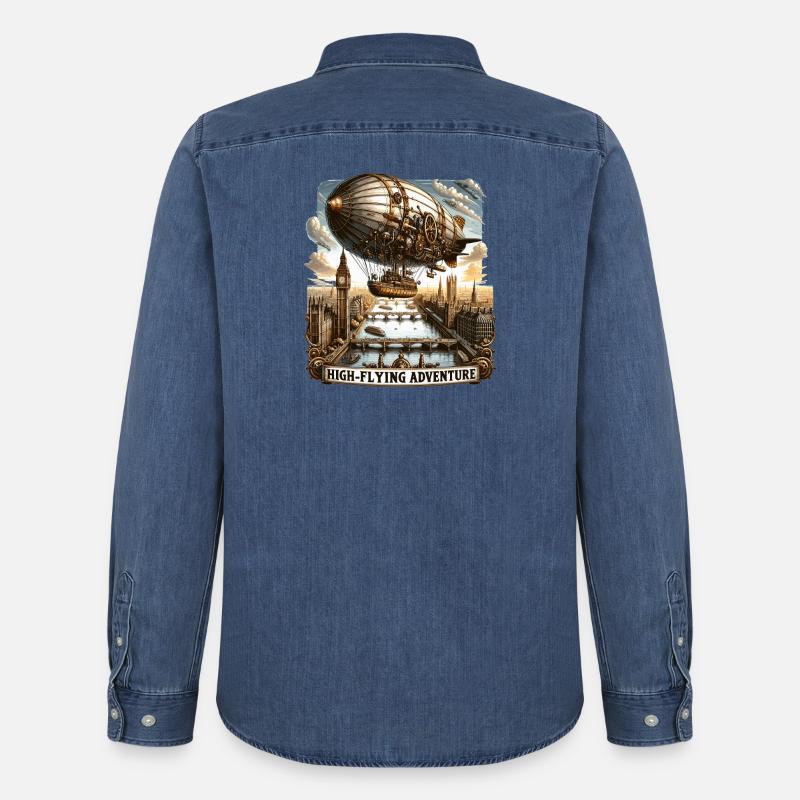 Hochfliegendes Luftschiff über Londons Horizont - Männer Jeanshemd Organic von Stanley/Stella - verwaschenes Mittelblau 