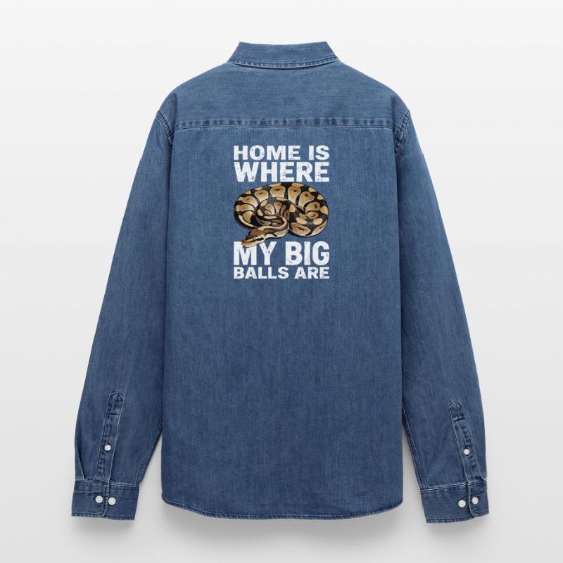King Python Snakes Lover Terrarium Python Men’s Organic Denim Shirt by Stanley/Stella
