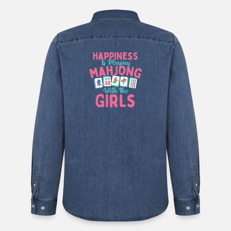 Felicità Giocando a Mahjong con le ragazze - Camicia in denim uomo bio di Stanley/Stella - blu medio slavato 