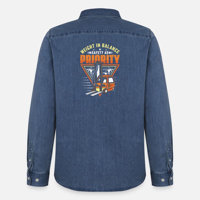 Staplerfahrer Englisch Spruch Stapler - Männer Jeanshemd Organic von Stanley/Stella - verwaschenes Mittelblau 