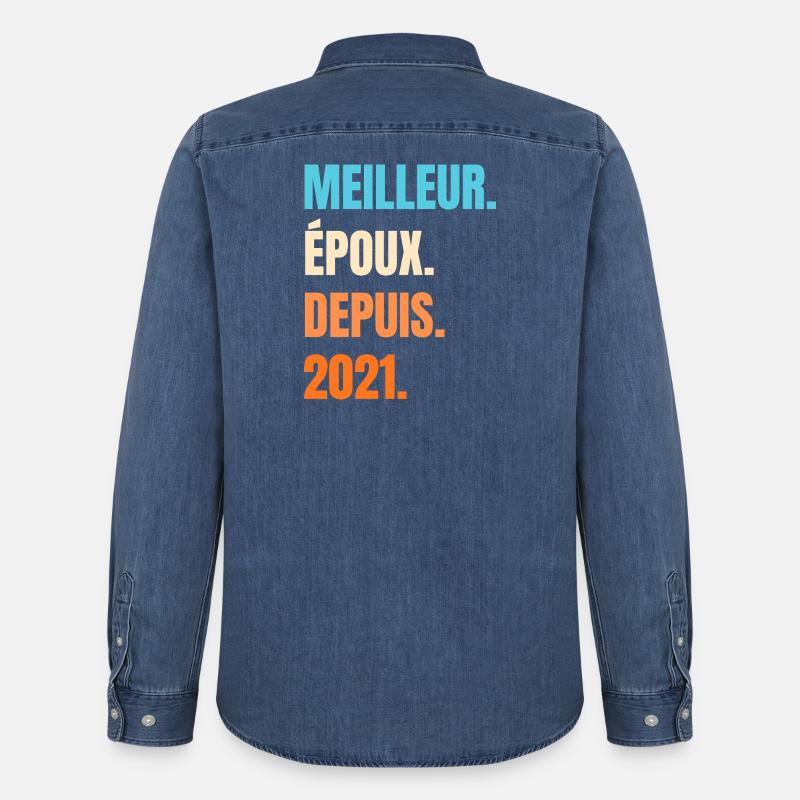 Bester Ehemann seit 2021 Geschenk-Ehemann - Männer Jeanshemd Organic von Stanley/Stella - verwaschenes Mittelblau 