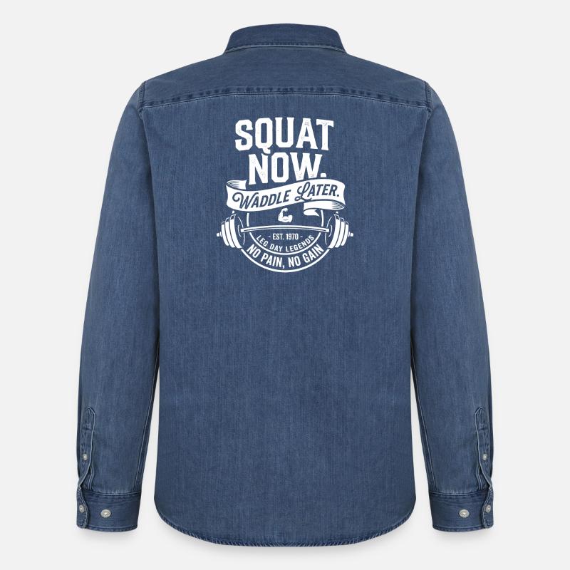 Squat Now Waddle Later - Männer Jeanshemd Organic von Stanley/Stella - verwaschenes Mittelblau 
