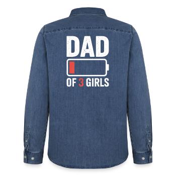 T-shirt Icône de la batterie Papa de trois filles - Chemise en denim homme bio Stanley/Stella - bleu moyen délavé  - Dos - AI Model Male 185 light (185cm)