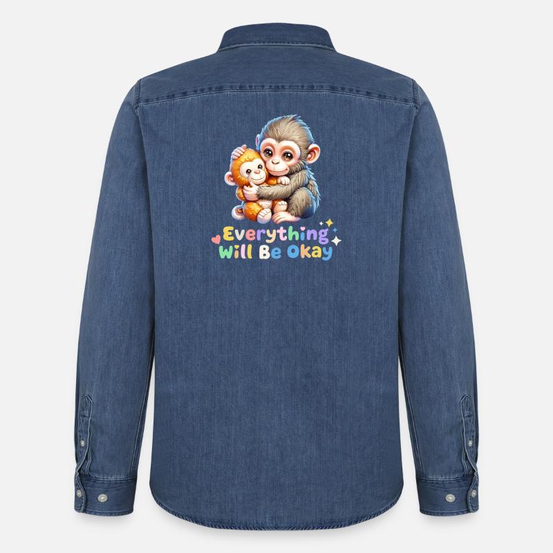 Alles wird gut, Affen-Duo - Männer Jeanshemd Organic von Stanley/Stella - verwaschenes Mittelblau 