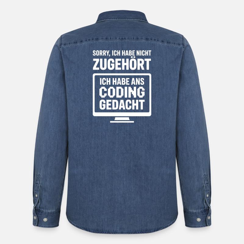 Codage : Penser au lieu d’écouter - Chemise en denim homme bio Stanley/Stella - bleu moyen délavé 