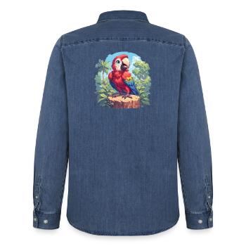 Macaw's Era - Men’s Organic Denim Shirt by Stanley/Stella - mid washy  - Back - AI Model Male 185 light (185cm)