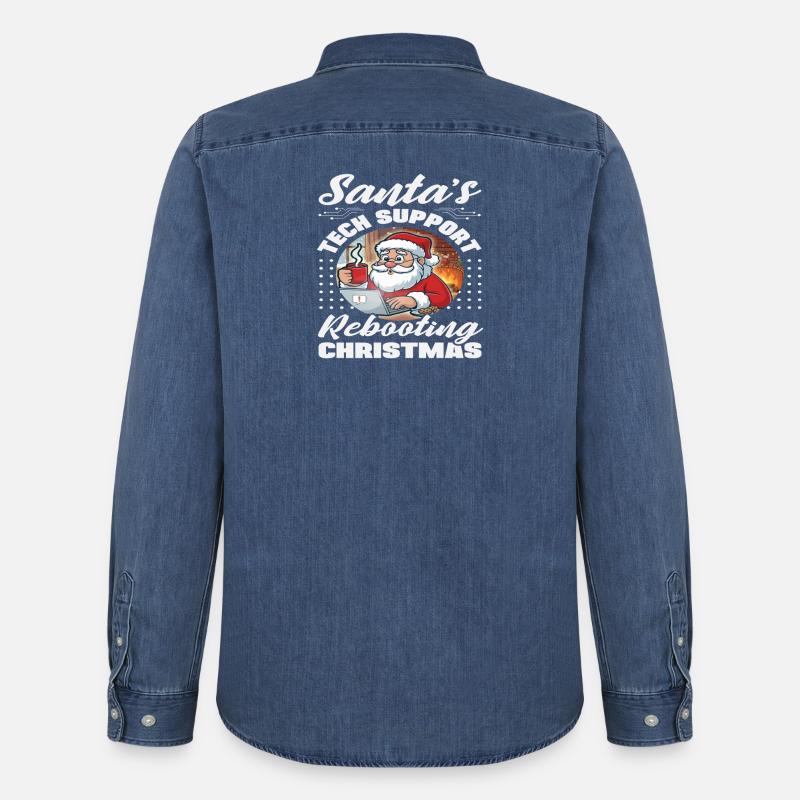 Weihnachtsmann Tech Support Weihnachten IT - Männer Jeanshemd Organic von Stanley/Stella - verwaschenes Mittelblau