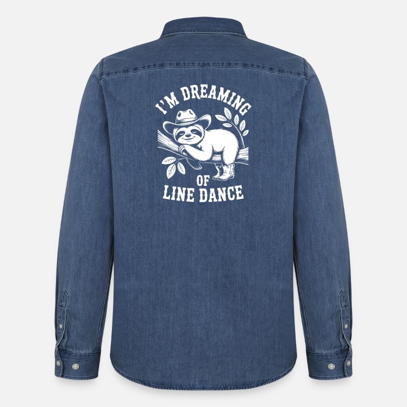 Faultier träumt von Line Dance - Männer Jeanshemd Organic von Stanley/Stella - verwaschenes Mittelblau 