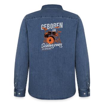 Geboren zum Schlagzeugspielen / Drummer - Männer Jeanshemd Organic von Stanley/Stella - verwaschenes Mittelblau  - Hinten - AI Model Male 185 light (185cm)