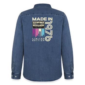 1976 Jahrgang Vintage Retro Geburtstag Geschenk - Männer Jeanshemd Organic von Stanley/Stella - verwaschenes Mittelblau  - Hinten - AI Model Male 185 light (185cm)
