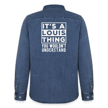 It’s A Louis Thing You Wouldn’t Understand - Men’s Organic Denim Shirt by Stanley/Stella - mid washy  - Back - AI Model Male 185 light (185cm)
