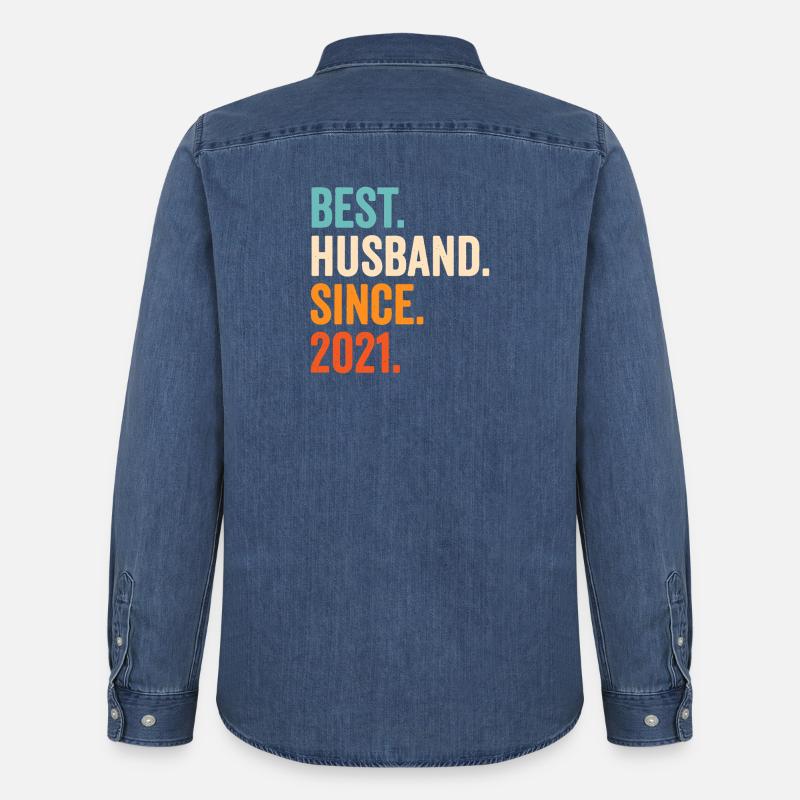 Bester Ehemann seit 2021 - Männer Jeanshemd Organic von Stanley/Stella - verwaschenes Mittelblau