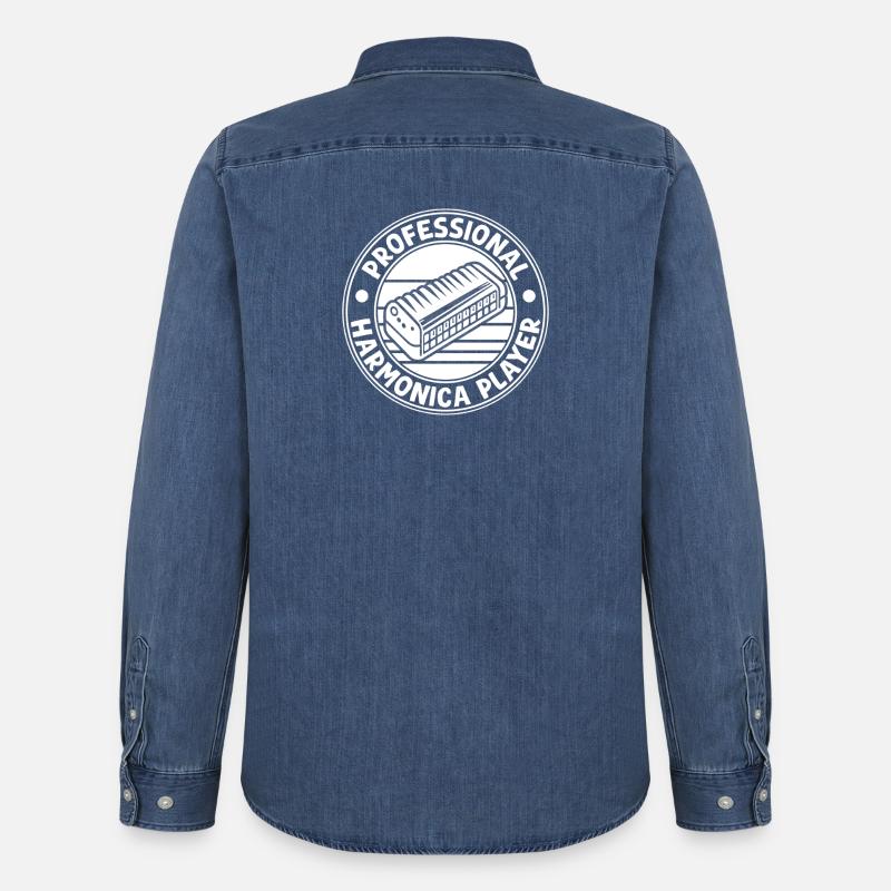Harmonica Musican Professional Harmonica - Männer Jeanshemd Organic von Stanley/Stella - verwaschenes Mittelblau 