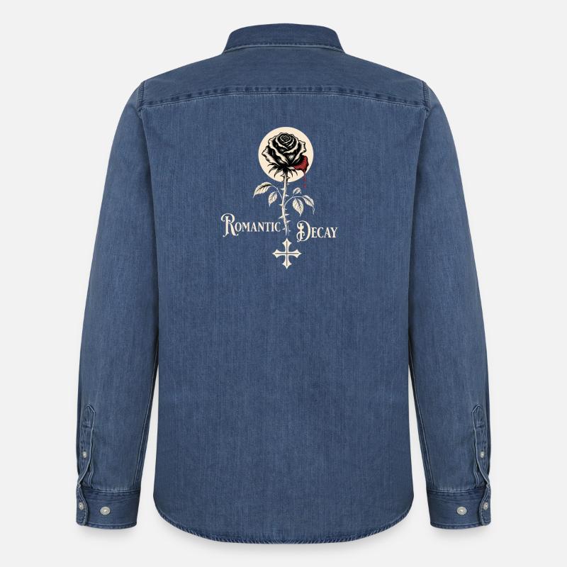 Romantic Decay Gothic Rose Design - Männer Jeanshemd Organic von Stanley/Stella - verwaschenes Mittelblau 
