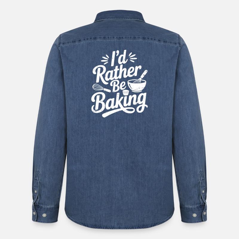 I'd rather be baking - Männer Jeanshemd Organic von Stanley/Stella - verwaschenes Mittelblau