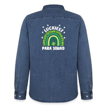Glücklichstes Para-Team - Männer Jeanshemd Organic von Stanley/Stella - verwaschenes Mittelblau  - Hinten - AI Model Male 185 light (185cm)