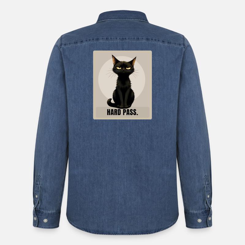HARD PASS Sarcastic Black Cat Design - Männer Jeanshemd Organic von Stanley/Stella - verwaschenes Mittelblau 