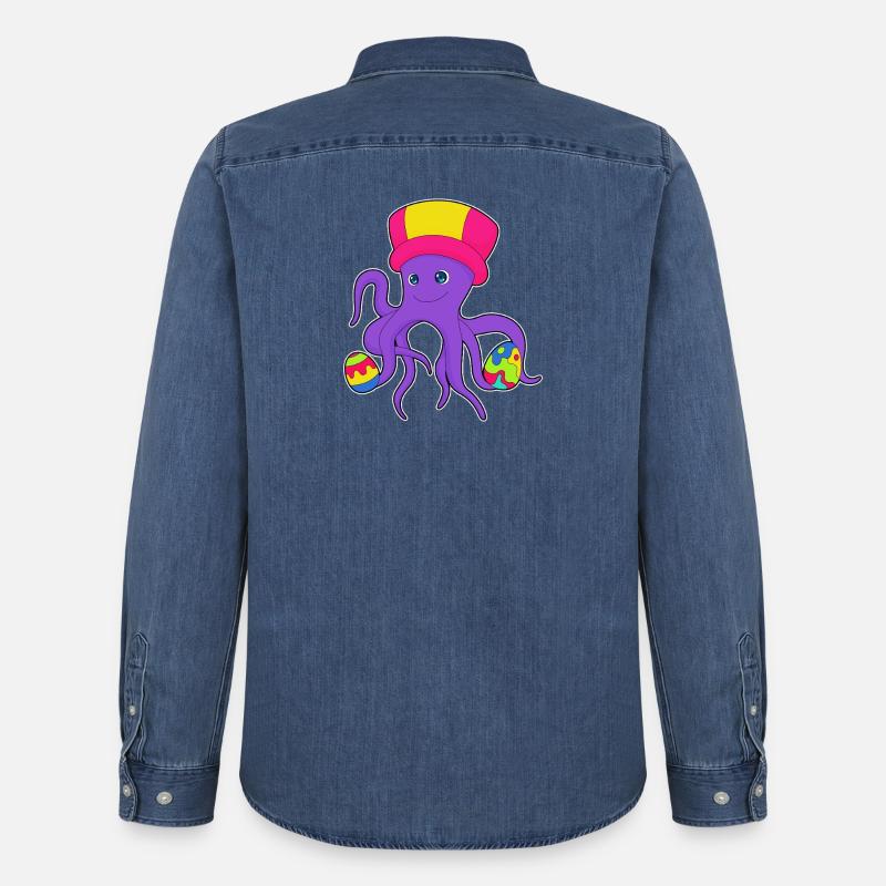 Octopus Easter Easter Eggs - Men’s Organic Denim Shirt by Stanley/Stella - mid washy