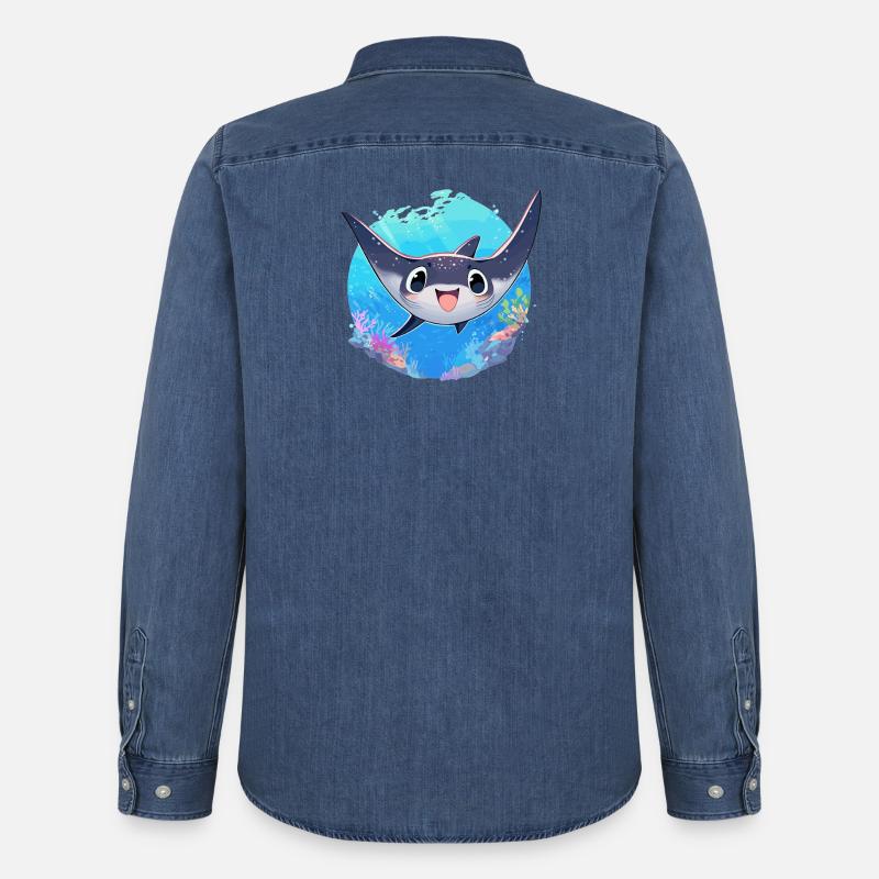 Rochen Mantarochen - Männer Jeanshemd Organic von Stanley/Stella - verwaschenes Mittelblau 