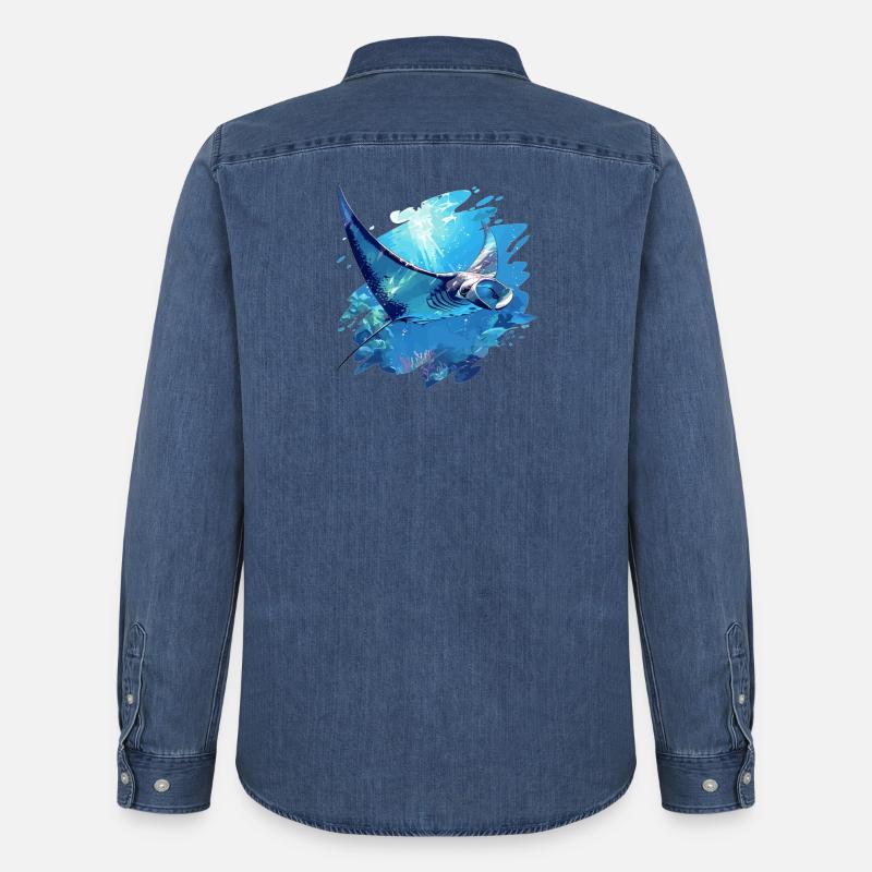 Rochen Mantarochen - Männer Jeanshemd Organic von Stanley/Stella - verwaschenes Mittelblau