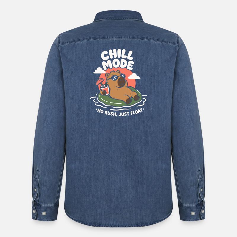 Chill Mode Summer Capybara - Männer Jeanshemd Organic von Stanley/Stella - verwaschenes Mittelblau 