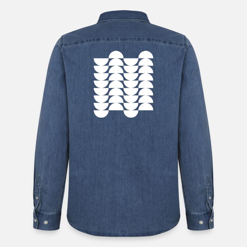 Wavegrid Half-Circle Pattern - Men’s Organic Denim Shirt by Stanley/Stella - mid washy