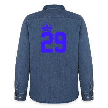 29_krone - Männer Jeanshemd Organic von Stanley/Stella - verwaschenes Mittelblau  - Hinten - AI Model Male 185 light (185cm)