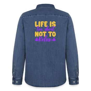 Yoga Life Too Short Not Relax Funny Yoga - Men’s Organic Denim Shirt by Stanley/Stella - mid washy  - Back - AI Model Male 185 light (185cm)