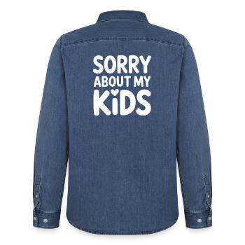 Sorry About My Kids Funny Parents Mom Dad - Men’s Organic Denim Shirt by Stanley/Stella - mid washy  - Back - AI Model Male 185 light (185cm)
