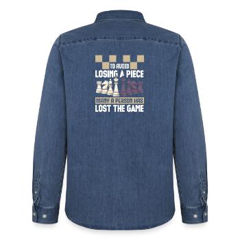 Chess Chess Player Chessboard - Men’s Organic Denim Shirt by Stanley/Stella - mid washy  - Back - AI Model Male 185 light (185cm)