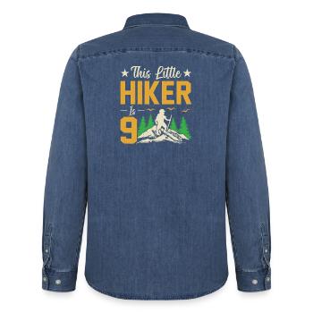 Hiking Kids 9th Birthday Adventure Hiking Kids - Men’s Organic Denim Shirt by Stanley/Stella - mid washy  - Back - AI Model Male 185 light (185cm)