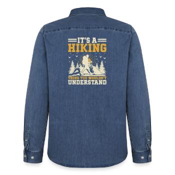 It's A Hiking thing you wouldn't understand - Mount - Men’s Organic Denim Shirt by Stanley/Stella - mid washy  - Back - AI Model Male 185 light (185cm)
