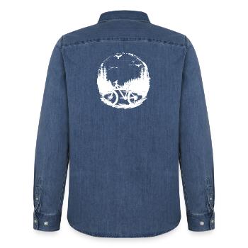 Illustration de VTT - Chemise en denim homme bio Stanley/Stella - bleu moyen délavé  - Dos - AI Model Male 185 light (185cm)