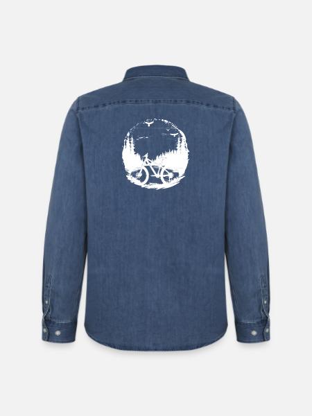 Mountain Biker Illustration - Men’s Organic Denim Shirt by Stanley/Stella - mid washy 