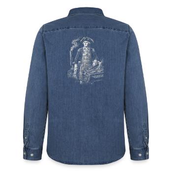 George Washington beim BBQ Grillen - Männer Jeanshemd Organic von Stanley/Stella - verwaschenes Mittelblau  - Hinten - AI Model Male 185 light (185cm)
