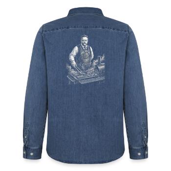 Theodore Roosevelt beim BBQ Grillen - Männer Jeanshemd Organic von Stanley/Stella - verwaschenes Mittelblau  - Hinten - AI Model Male 185 light (185cm)