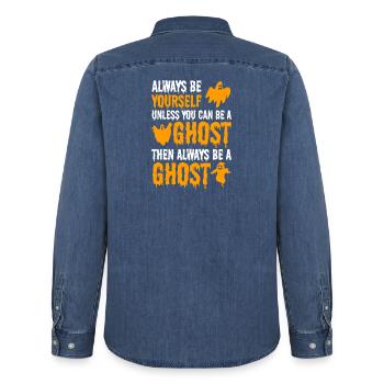 Ghost - Always be yourself unless you can be a Gho - Männer Jeanshemd Organic von Stanley/Stella - verwaschenes Mittelblau  - Hinten - AI Model Male 185 light (185cm)