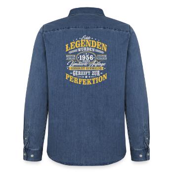 1956 Jahrgang geboren Geburtstag Vintage Geschenk - Männer Jeanshemd Organic von Stanley/Stella - verwaschenes Mittelblau  - Hinten - AI Model Male 185 light (185cm)