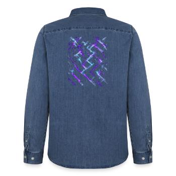 Neon Cyber Anti Gesichtserkennung Muster  - Männer Jeanshemd Organic von Stanley/Stella - verwaschenes Mittelblau  - Hinten - AI Model Male 185 light (185cm)