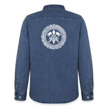 Indianer Ureinwohner Traumfänger Western - Männer Jeanshemd Organic von Stanley/Stella - verwaschenes Mittelblau  - Hinten - AI Model Male 185 light (185cm)