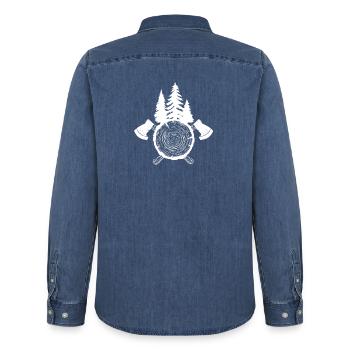 Kettensäge Axt Förster Holzfäller Säge Ketten - Männer Jeanshemd Organic von Stanley/Stella - verwaschenes Mittelblau  - Hinten - AI Model Male 185 light (185cm)