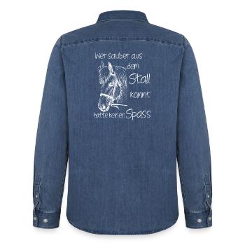 reiten Pferd Lieben Reiterin Pferde Pferdesprüche  - Männer Jeanshemd Organic von Stanley/Stella - verwaschenes Mittelblau  - Hinten - AI Model Male 185 light (185cm)