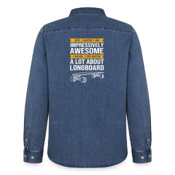 Longboard Longboarder Longboarding - Männer Jeanshemd Organic von Stanley/Stella - verwaschenes Mittelblau  - Hinten - AI Model Male 185 light (185cm)