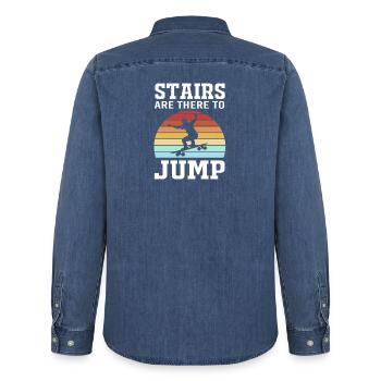 Longboard Longboarder Longboarding - Männer Jeanshemd Organic von Stanley/Stella - verwaschenes Mittelblau  - Hinten - AI Model Male 185 light (185cm)