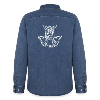 Celtic Irland Wikinger Keltisch Knoten Muster - Männer Jeanshemd Organic von Stanley/Stella - verwaschenes Mittelblau  - Hinten - AI Model Male 185 light (185cm)