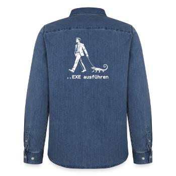 Programmierer EXE Ausführen Computer Nerd Humor - Männer Jeanshemd Organic von Stanley/Stella - verwaschenes Mittelblau  - Hinten - AI Model Male 185 light (185cm)