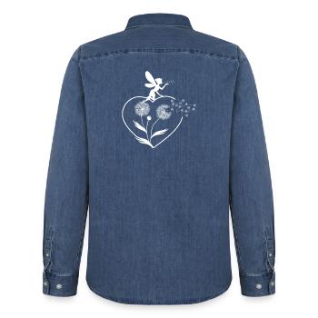 Schmetterlingdesign Pusteblumen Wiese Herzen Feen - Männer Jeanshemd Organic von Stanley/Stella - verwaschenes Mittelblau  - Hinten - AI Model Male 185 light (185cm)