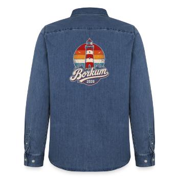 Borkum Leuchtturm 2026 Retro - Männer Jeanshemd Organic von Stanley/Stella - verwaschenes Mittelblau  - Hinten - AI Model Male 185 light (185cm)