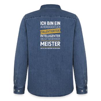 Meister Handwerk Meisterprüfung Handwerker - Männer Jeanshemd Organic von Stanley/Stella - verwaschenes Mittelblau  - Hinten - AI Model Male 185 light (185cm)