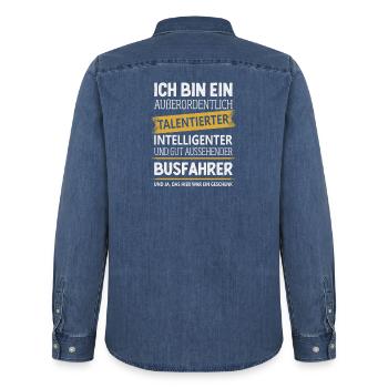 Linienbus Busfahrer Schulbus Busfahrerin Bus - Männer Jeanshemd Organic von Stanley/Stella - verwaschenes Mittelblau  - Hinten - AI Model Male 185 light (185cm)